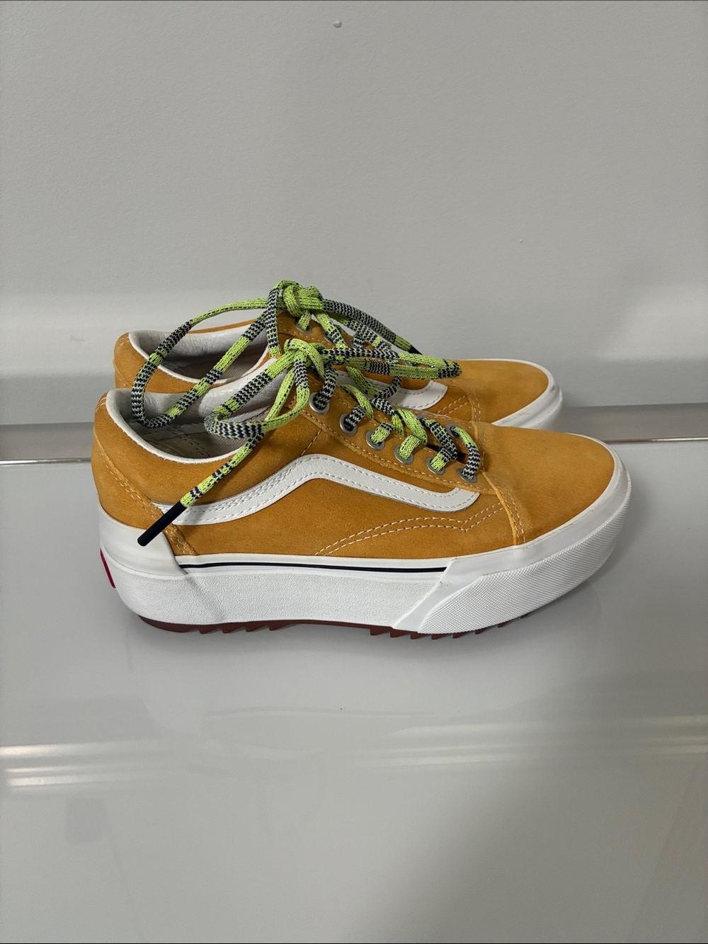 Vans Mustard Suede Low-Top Sneakers with White Trim and Navy Insole